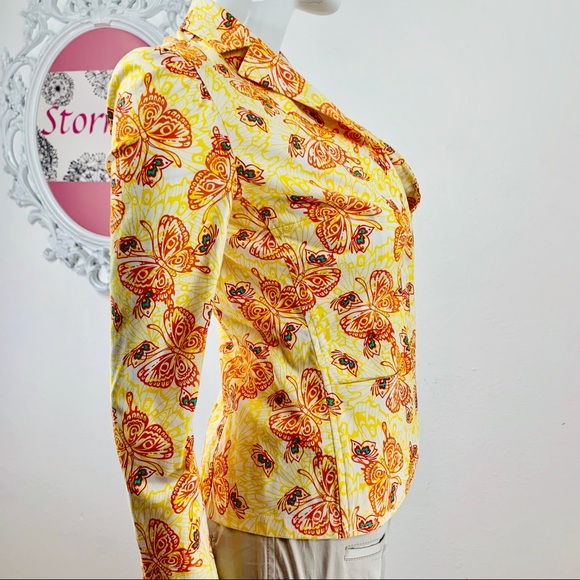 Studio M / White Blazer Yellow Orange Butterflies - Picture 2 of 8